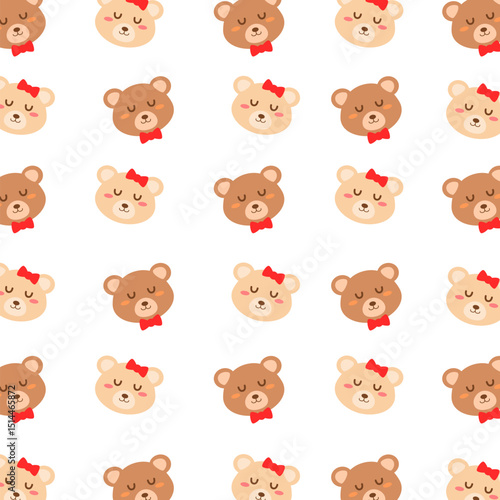 Cute couple bear seamless pattern with bow. Animal illustration. Can be used for wallpaper, paper wrapping and fashion fabric