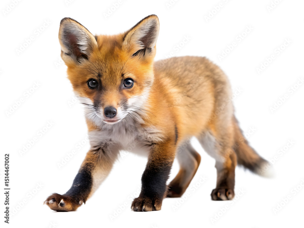 Fototapeta premium cute fox cub walking isolated on white background, PNG