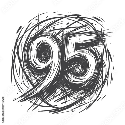 Vintage Hand-Drawn Sketch Style Number 95 Illustration – Retro Numeric Engraving for Racing, Classic Typography, and Americana Lifestyle Apparel, Stickers, Label, and T-Shirts