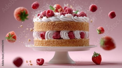 Wallpaper Mural Cake with strawberries and whipped cream on top. The cake is white and has a strawberry on top Torontodigital.ca