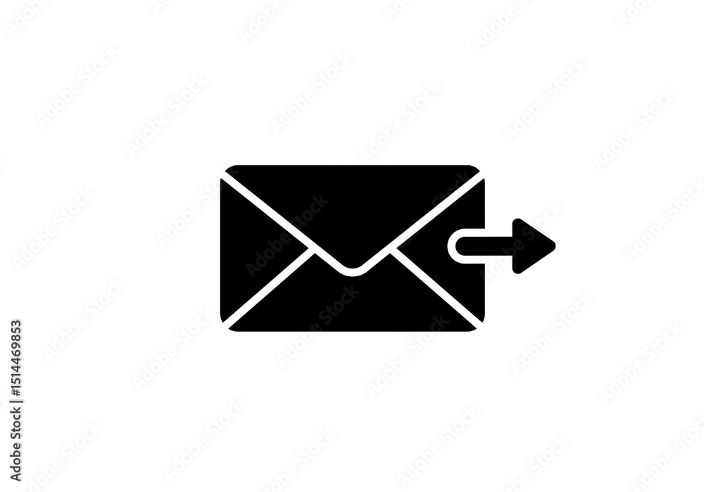 A black and white graphic of an envelope with an arrow indicating the message is being sent out A black and white graphic of an envelope with an arrow indicating the message is being sent out