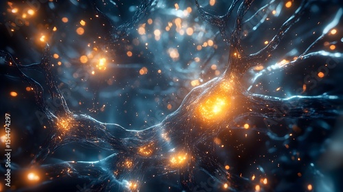 Cerebral Neural Network Digital Rendering of Illuminated Pathways and Radiant Data Nodes
