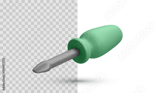 Crosshead Screwdriver With Green Handle In Realistic 3D Style, Representing Manual Tool For Repair, Maintenance, Or Construction Use. Clean Vector Illustration For Technical Concepts.