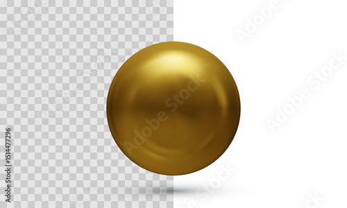 Shiny Metallic Gold Sphere On Transparent Background. Abstract 3D Round Object For Luxury Design, Holiday Decor, Or Minimalist Graphic Projects. Vector Illustration
