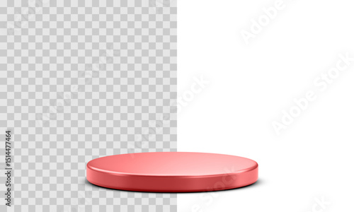 Glossy Red Podium With Shadow On Transparent And White Split Background In Minimal 3D Style. Ideal For Product Showcase, Branding Mockups, Or Holiday Scene Creation. Clean Vector Illustration