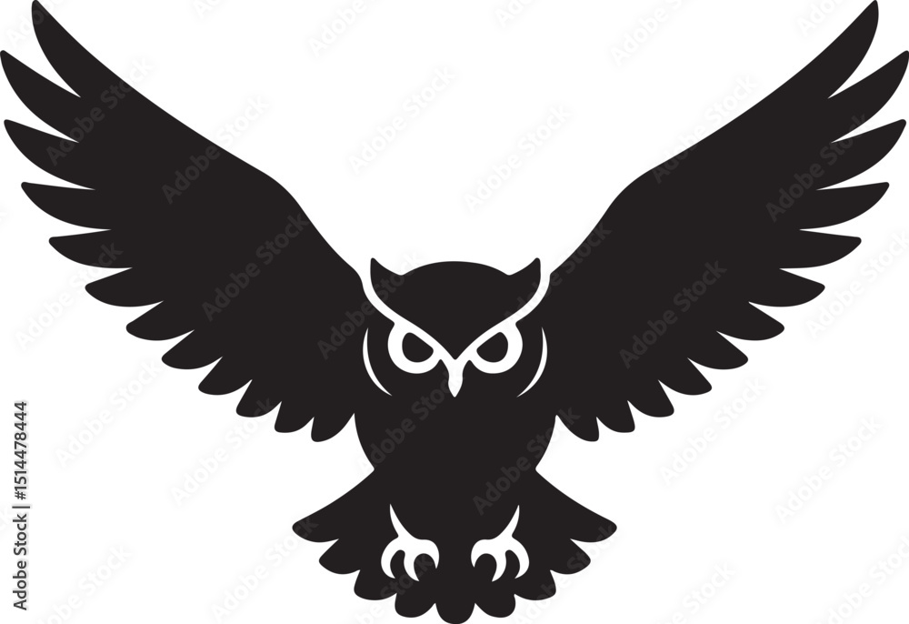 Obraz premium Flying owl silhouette with wide wings in attack stance