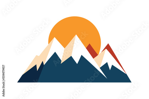 Abstract mountain range with sun and natural elements vector art illustration
