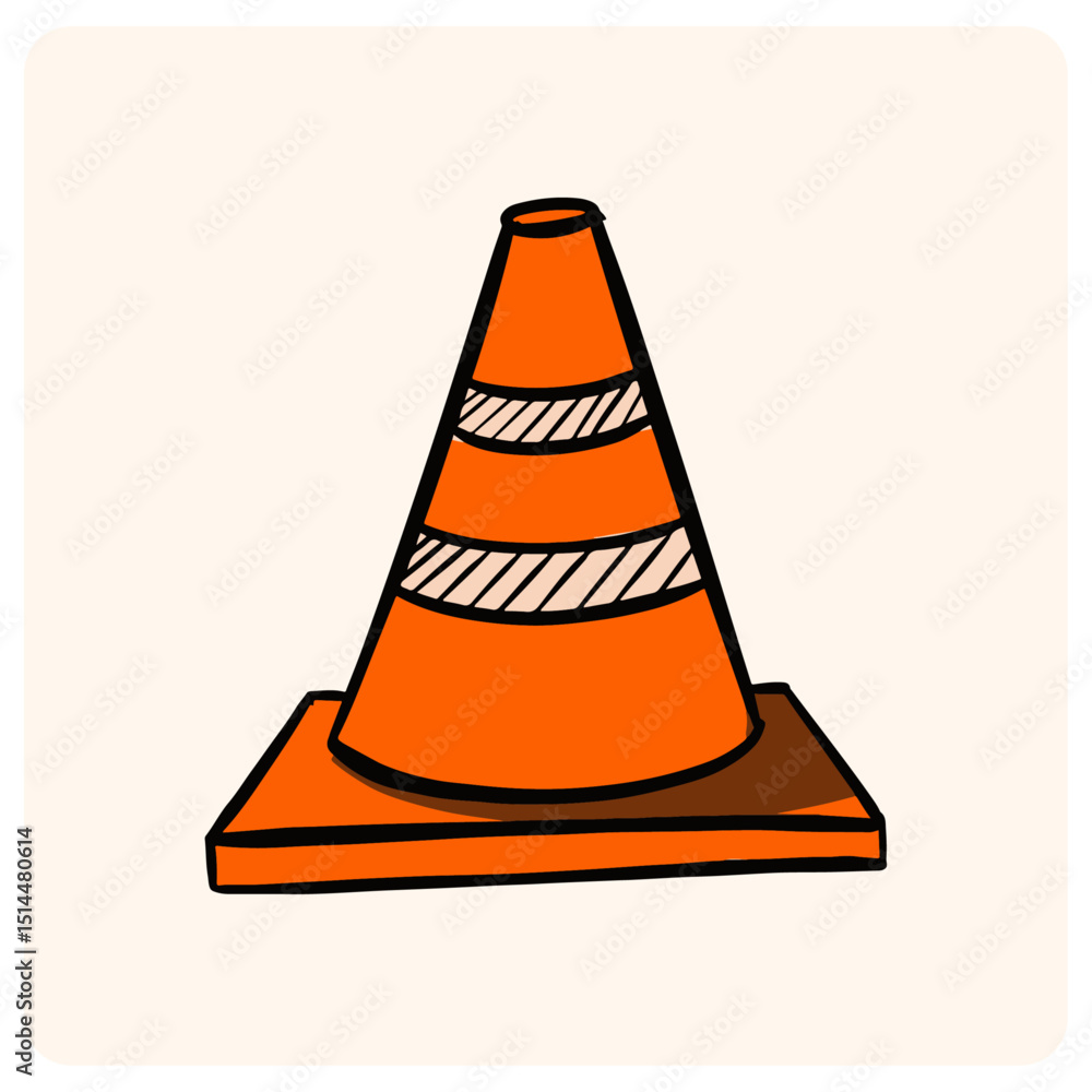 Hand-Drawn Orange Traffic Cone Illustration Hand-Drawn Orange Traffic Cone Illustration