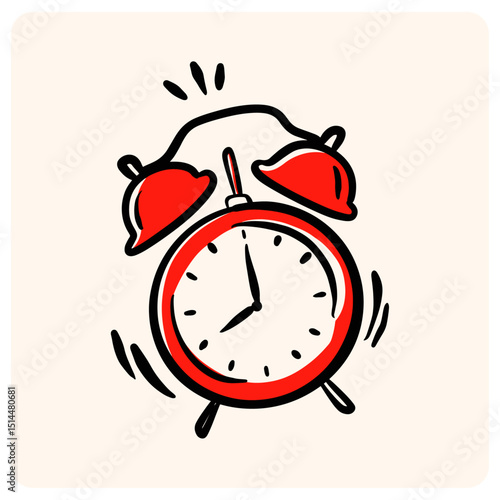 Hand-Drawn Ringing Alarm Clock Doodle