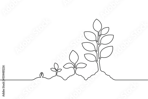 Simple One Line Vector Icon – Plant Life Cycle Growth Stages