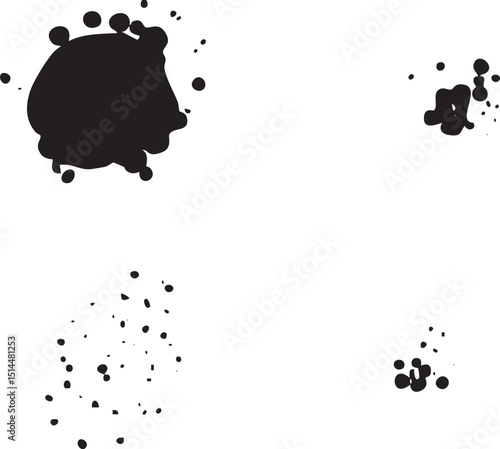 水滴上に落ちた墨の飛沫・汚れ・垂れの装飾イラストセット