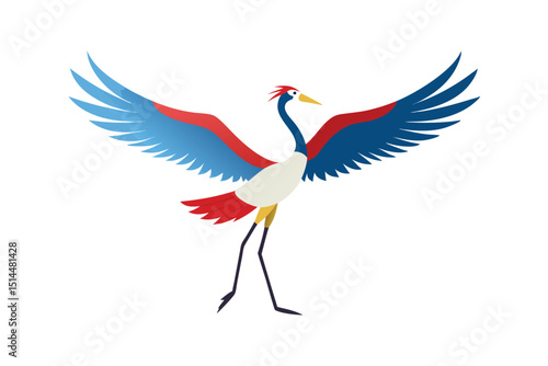 Elegant crane bird with spread wings and fine details vector art illustration