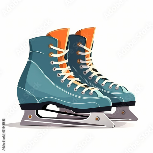 Ice Skate on Ice: Capture the spirit of winter sports with these vibrant ice skates ready for a spin on the glistening ice. Evokes a sense of winter, activity, recreation and fun