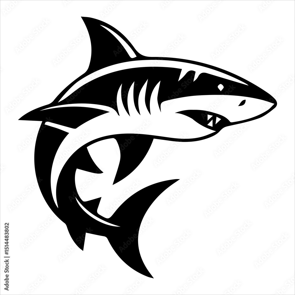 Fototapeta premium Aggressive Black and White Shark Tattoo Design Vector Illustration