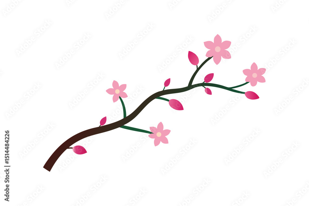 Fototapeta premium Minimalist cherry blossom branch delicate vector art illustration