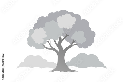 Morning mist tree display soft vector art illustration