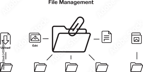 File Management Vector Icons: Upload, Download, Edit, Save, and Transfer
