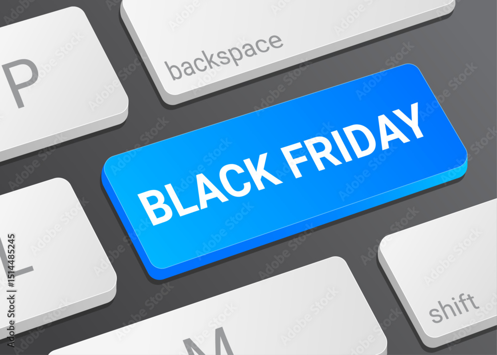 Close up Black Friday Button on Computer Keyboard with White Text for Online Shopping Ecommerce Marketing and Sales Promotion Interface Illustration Close up Black Friday Button on Computer Keyboard with White Text for Online Shopping Ecommerce Marketing and Sales Promotion Interface Illustration