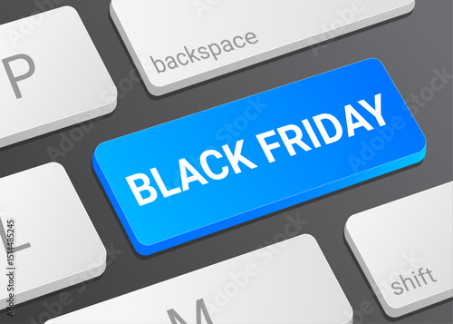 Close up Black Friday Button on Computer Keyboard with White Text for Online Shopping Ecommerce Marketing and Sales Promotion Interface Illustration