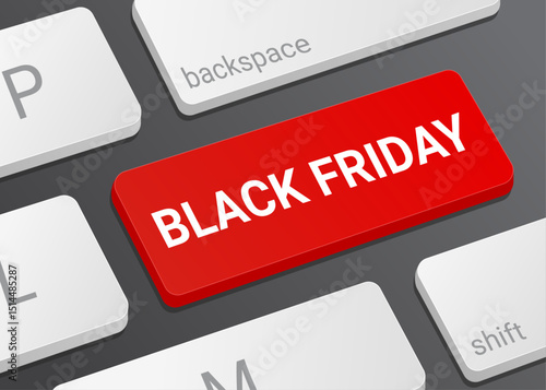 Close up Black Friday Button on Computer Keyboard with White Text for Online Shopping Ecommerce Marketing and Sales Promotion Interface Illustration