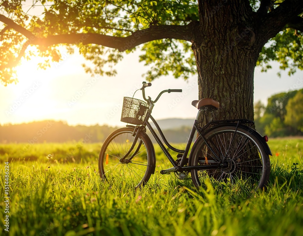 Fototapeta premium Bicycle in meadow sunset