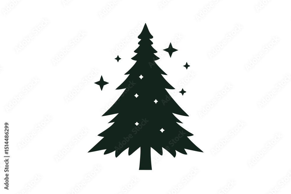 Obraz premium Pine tree with stars detailed nature vector art illustration
