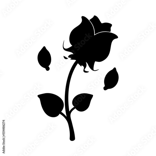 Wilted Rose – Gothic Black Rose Vector Icon

