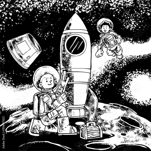 Astronaut Fixing Rocket