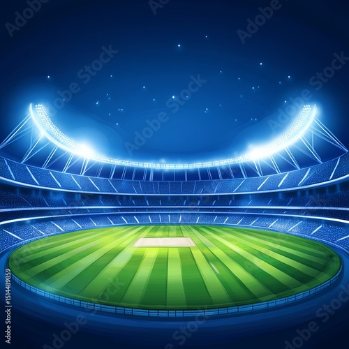 creative Cricket stadium poster line drawing illustration vector. Nice football night stadium background