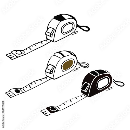Tape Measure Black and White Square Icon vector line art