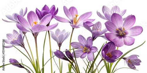 Purple Crocus Flowers on White Background, floral , spring