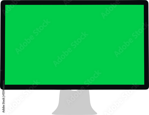 Modern Computer Monitor: Blank Green Screen for Chroma Key, Mockups, and Display.