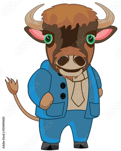 Vector illustration of the wildlife bison in suit and tie