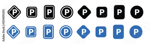Parking icon set. Car Parking Icon. Parking and traffic signs isolated on white background. Map parking pointer. Parking place sign. Stock vector. Vector illustration. 