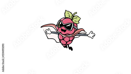 Super Raspberry Superhero Cartoon Character Flying