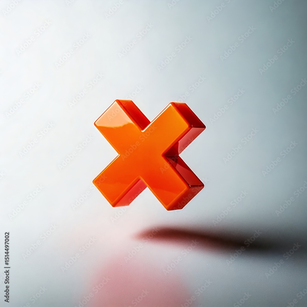 Obraz premium Vibrant 3D orange cross mark icon isolated on a light gray background. Ideal for error, delete, wrong, or negative concepts.