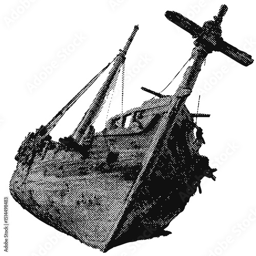 Pirate ship halftone grunge vector design element