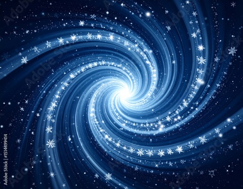Abstract swirling spiral of light and snowflakes