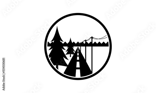 Straight road with tree and power pole design