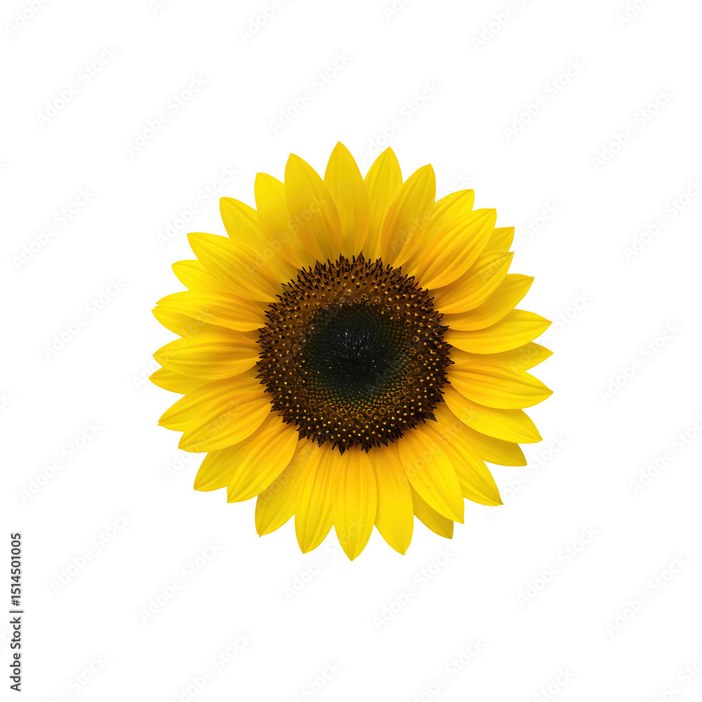 Bright yellow sunflower head in full bloom on white Bright yellow sunflower head in full bloom on white
