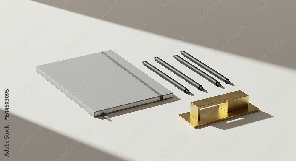Minimalist Workspace Notebook, Pens, and Holder – Clean Desk Setup Minimalist Workspace Notebook, Pens, and Holder – Clean Desk Setup
