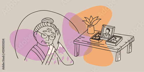 Elderly Asian Dementia Vector – Senior Mental Health, Memory Loss and Care Illustration