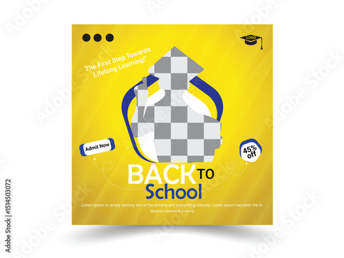Back to school social media post. Colorful social media template. Set of three blue yellow organic fluid backgrounds for back-to-school social media pack online marketing banner Post Template