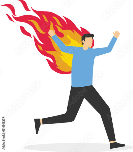 Business deadline, rush hour situation or in hurry to complete work concept, overworked businessman running on fire. stock illustration

