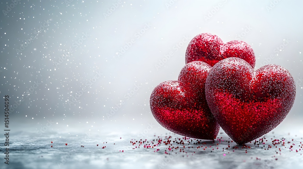 Obraz premium Romantic Red Glitter Hearts Valentine's Day