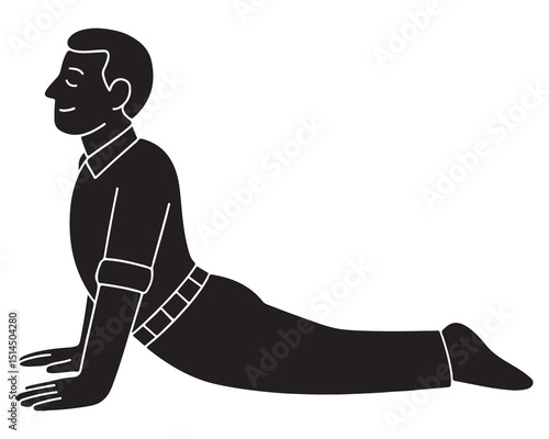 Silhouette of a man in cobra pose, lying on stomach and lifting upper body with arms straight