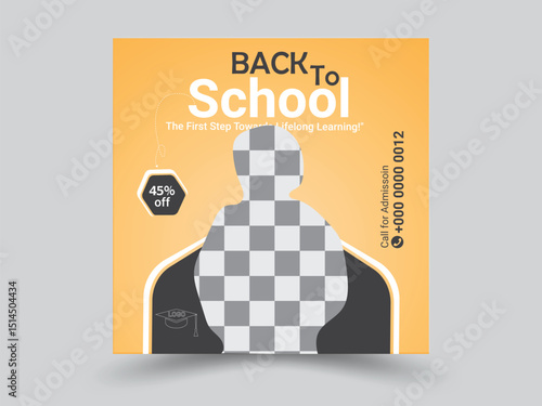 Back to school social media post. Colorful social media template.Set of three blue yellow organic fluid background of back to school social media pack online marketing banner Post Template