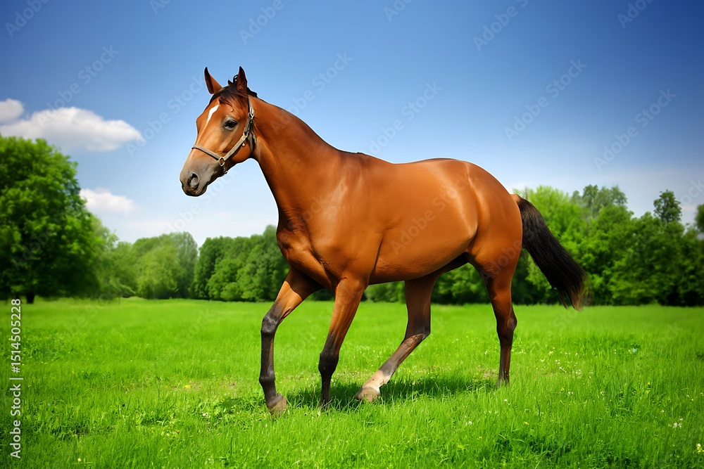 Chestnut horse in summer meadow portrait Chestnut horse in summer meadow portrait