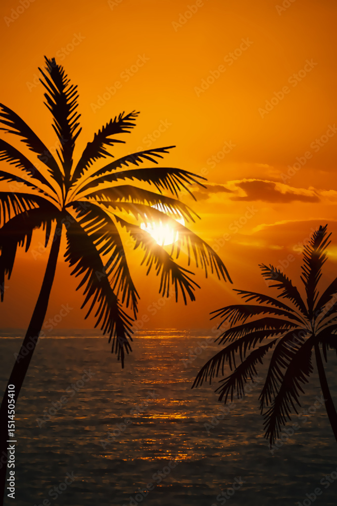 Obraz premium Beach Sunset Palm Tree Silhouette