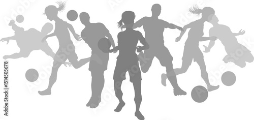Silhouette soccer football player set. Active sports people healthy players fitness silhouettes concept.